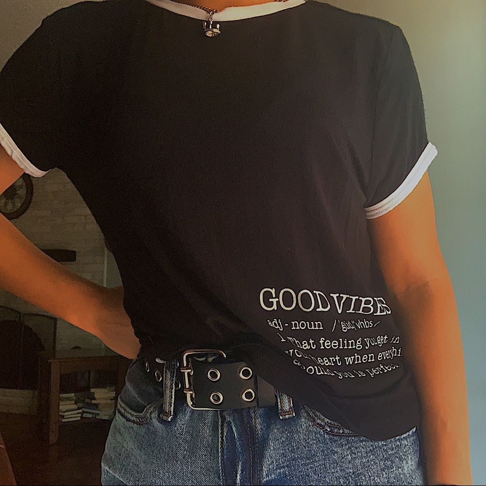 Forever 21 Good Vibes Graphic Ringer Top T Shirt
